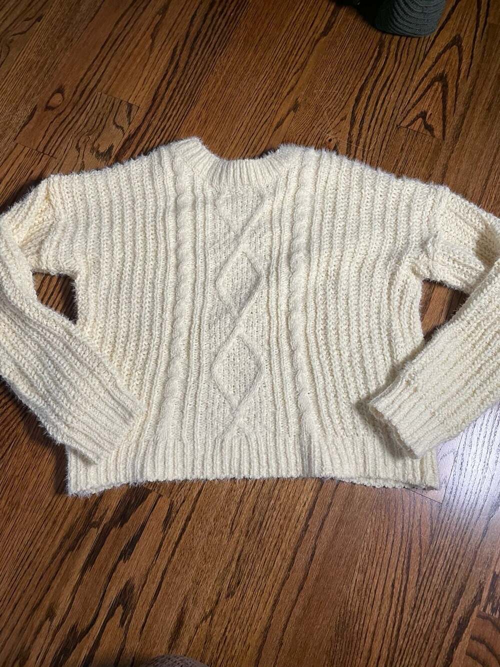 Madden Girl Cable Knit Pullover Size S Butter Yellow Fuzzy Sweater
